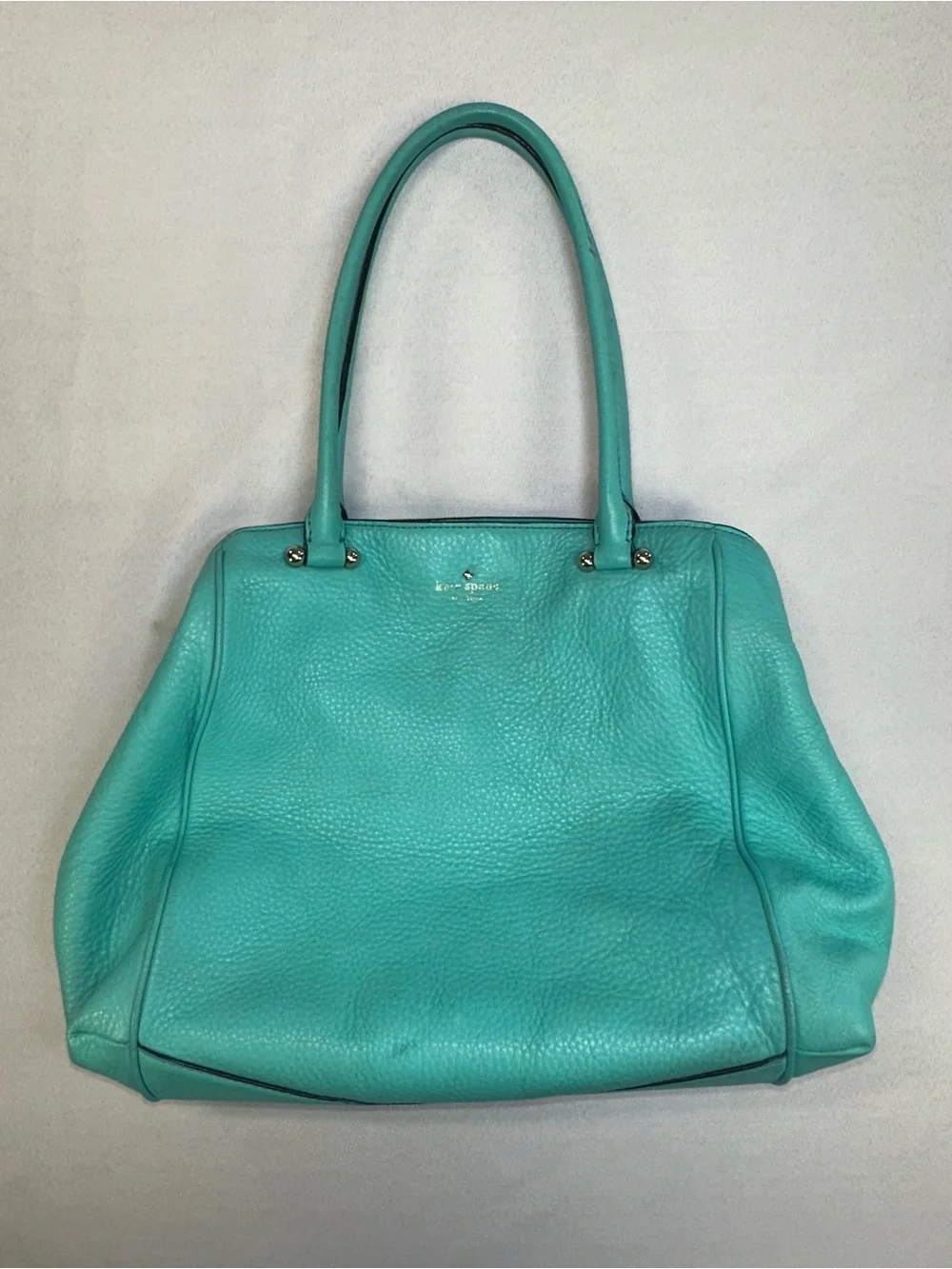 KATE SPADE Turquoise Satchel Purse Handbag Striped Interior Roomy